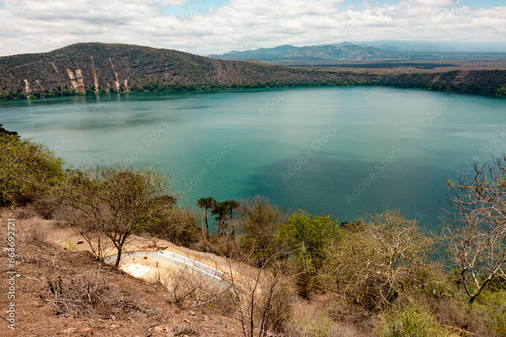 Scenic view of Lake Chala crater lake in Kenya/Tanzania border
