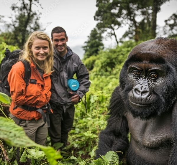 Embracing Love in the Wild: Rwandan Couple's Close Encounter with Mountain Gorillas in Volcanoes National Park