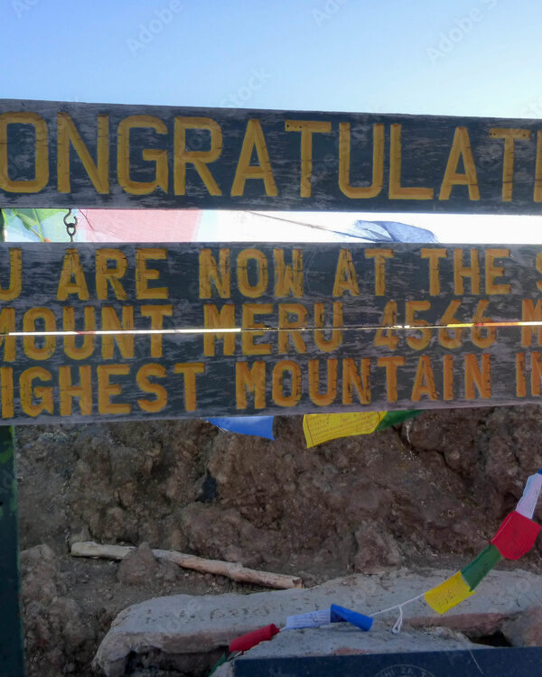summit sign on Mount Meru in Arusha National Park