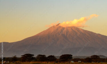 View of the mount Meru at sunset from Arusha airport, Tanzania
