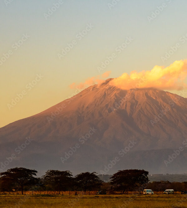 View of the mount Meru at sunset from Arusha airport, Tanzania